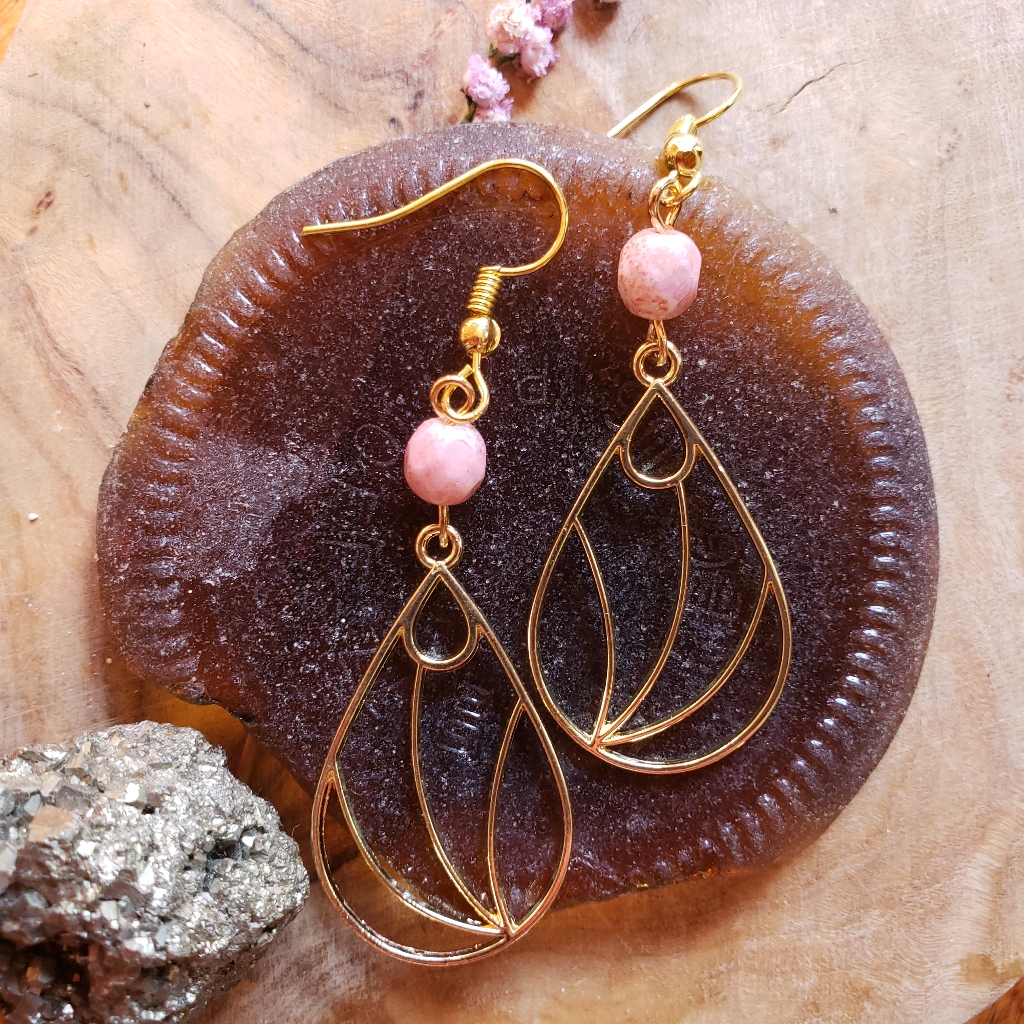 Elegant Pink Czech Bead X Tear Drop Charm Earrings 14$